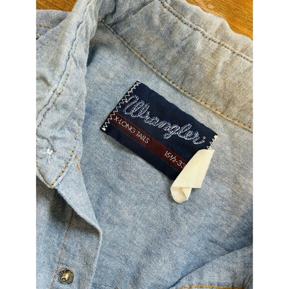 Vintage 80s Wrangler Chambray Denim Pearl Snap Button Shirt Western - Picture 2 of 6